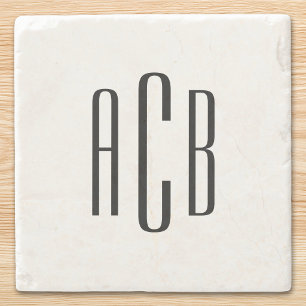 Dessous-de-verre En Pierre Monogramme noir à trois lettres
