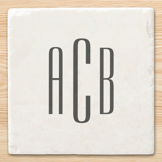 Dessous-de-verre En Pierre Monogramme noir à trois lettres (Black Three Letter Monogram Stone Coaster)
