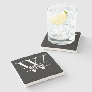 Dessous-de-verre En Pierre Monogramme Noir et Or Initiale Élégante de Nom