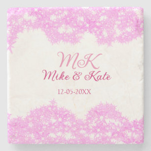 Dessous-de-verre En Pierre Monogramme nom date couple rose pailleté scintilla
