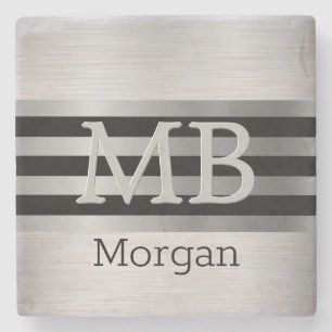 Dessous-de-verre En Pierre Monogramme/Nom DIY Bk/Rayures Argentées Argent Bro