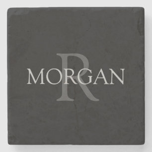Dessous-de-verre En Pierre Monogramme & nom DIY, tendance noir avec texte gri