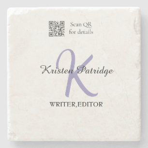 Dessous-de-verre En Pierre Monogramme nom écrivain violet modifier code QR en