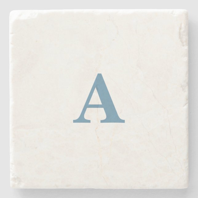 Dessous-de-verre En Pierre Monogramme Nom initial Dusty Blue White Simple Cut (Devant)