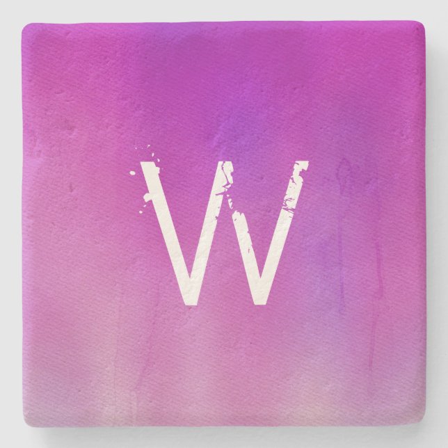 Dessous-de-verre En Pierre Monogramme Ombre d'aquarelle rose (Devant)