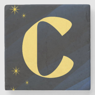 Dessous-de-verre En Pierre Monogramme Or Doré Céleste de Minuit