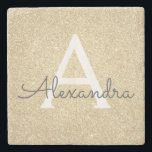 Dessous-de-verre En Pierre Monogramme Parties scintillant or et étincelle<br><div class="desc">Parties scintillant Gold Faux et Carrelage en Pierre Élégant. Ces Carreaux de pierre peuvent être customisés pour inclure votre nom initial et prénom.</div>