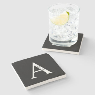 Dessous-de-verre En Pierre Monogramme personnalisé et nom Dessous de verre en