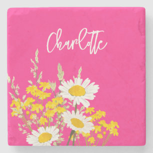 Dessous-de-verre En Pierre Monogramme personnalisé Fleur sauvage moderne