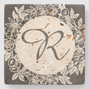 Dessous-de-verre En Pierre Monogramme personnalisé floral