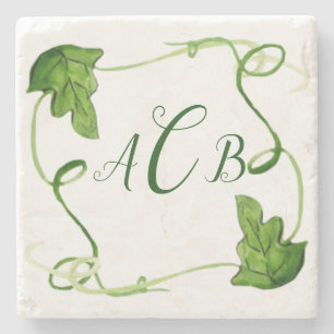 Dessous-de-verre En Pierre Monogramme personnalisé Green Leaf Art