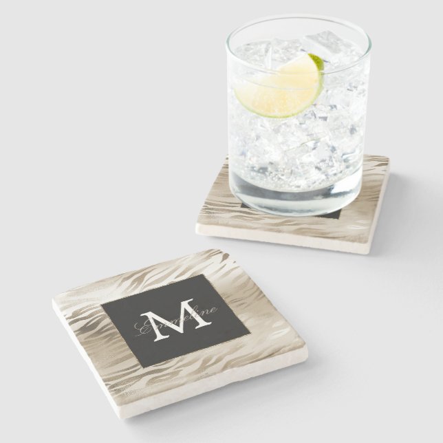 Dessous-de-verre En Pierre Monogramme Poster de animal Gold Zebra (Côté)