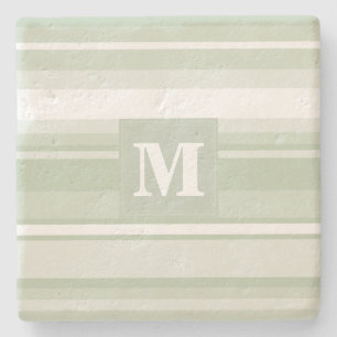 Dessous-de-verre En Pierre Monogramme rayures vert pâle