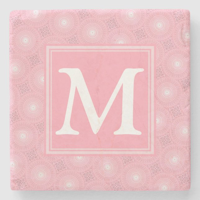Dessous-de-verre En Pierre Monogramme rose cercles motif (Devant)