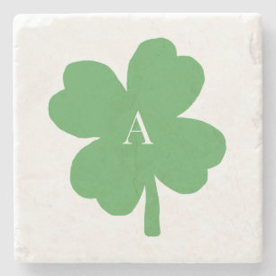 Dessous-de-verre En Pierre Monogramme Shamrock peinture verte irlandaise