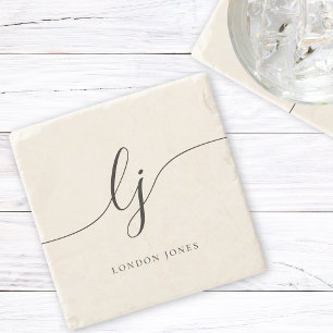 Dessous-de-verre En Pierre Monogramme Simple Élégante Calligraphie Féminine I