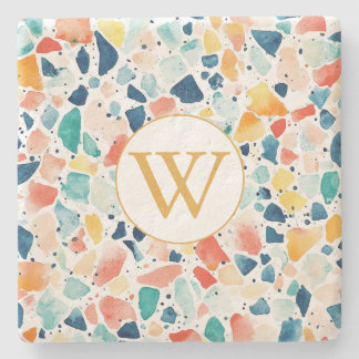 Dessous-de-verre En Pierre Monogramme Terrazzo Coloré Personnalisé