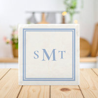 Monogramme trois lettres bleu et blanc