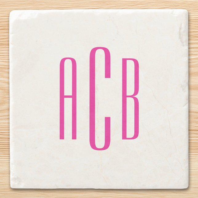 Dessous-de-verre En Pierre Monogramme trois lettres rose chaud (Hot Pink Three Letter Monogram Stone Coaster)