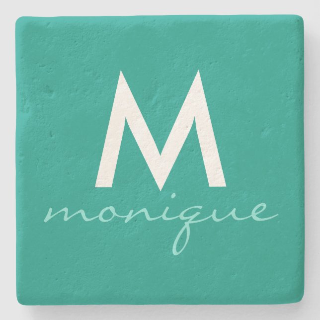 Dessous-de-verre En Pierre Monogramme turquoise chic (Devant)