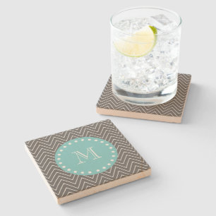 Dessous-de-verre En Pierre Monogramme turquoise du motif de Chevron de gris