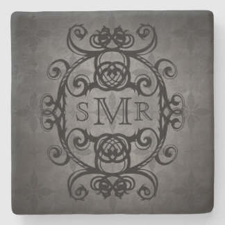 Dessous-de-verre En Pierre monogramme vintage noir et gris