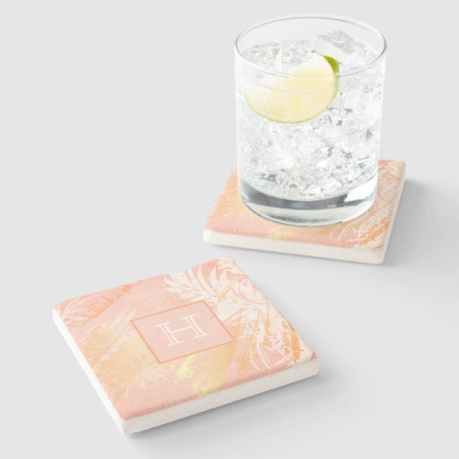 Dessous-de-verre En Pierre Monographie feuille rose de palmier d'or (Côté)