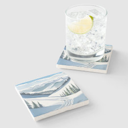Dessous-de-verre En Pierre Montagne de ski aquarelle