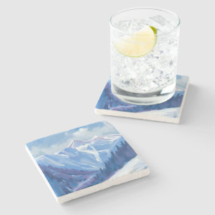 Dessous-de-verre En Pierre Montagne de ski Chaîne de montagnes à l'aquarell