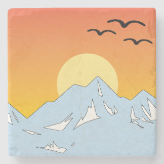 Dessous-de-verre En Pierre Montagnes au coucher du soleil avec oiseaux Stone