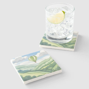 Dessous-de-verre En Pierre Montgolfière   Paysage aquarelle verte