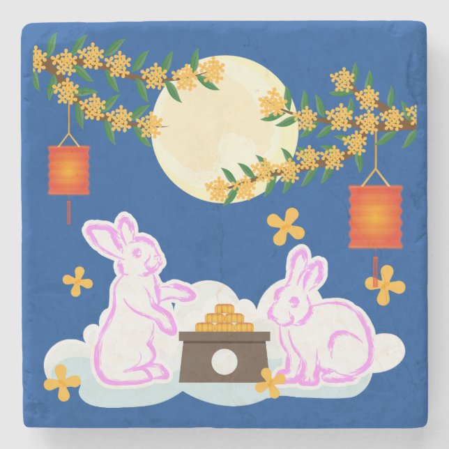 Dessous-de-verre En Pierre Moon Rabbit Mooncake Osmanthus (Devant)