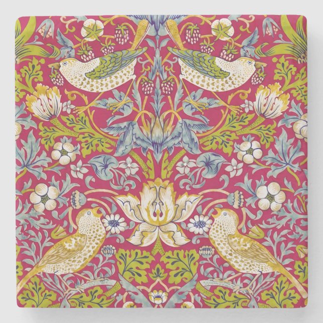 Dessous-de-verre En Pierre Morris Red Arrière - plan Strawberry Thief Motif (Devant)