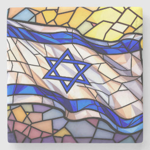 Dessous-de-verre En Pierre Mosaïque d'art juif de drapeau d'Israël en verre c