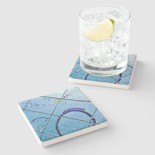 Dessous-de-verre En Pierre Mosaïque de miroir bleu Abstrait