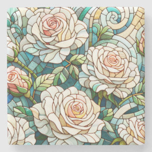 Dessous-de-verre En Pierre Mosaïque de roses blanches en verre coloré
