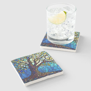 Dessous-de-verre En Pierre Mosaïque de verre brisé de l'Arbre de Vie