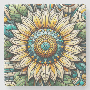Dessous-de-verre En Pierre Mosaïque de verre coloré de tournesol