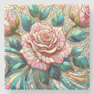 Dessous-de-verre En Pierre Mosaïque de verre teinté de roses roses