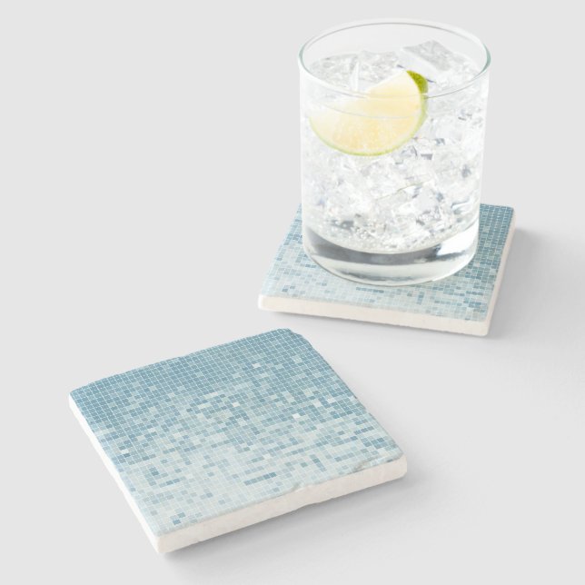 Dessous-de-verre En Pierre Mosaïque dégradé de pixels bleus (Côté)