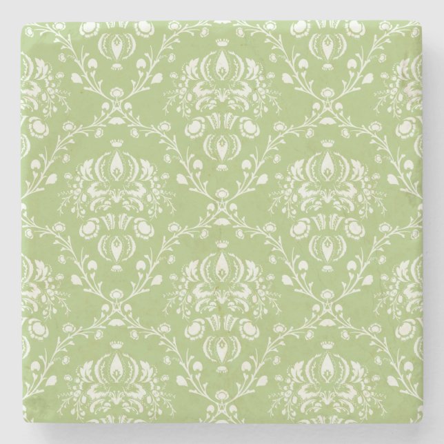 Dessous-de-verre En Pierre Moss Green Damask (Devant)