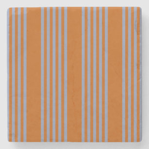 Dessous-de-verre En Pierre Motif à cinq bandes bleu-gris et orange brûlé