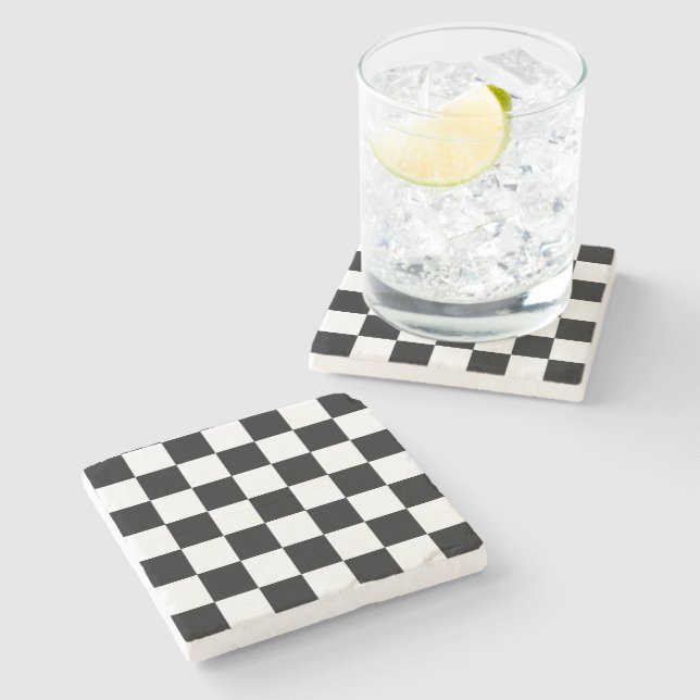 Dessous-de-verre En Pierre Motif à damier noir (Côté)