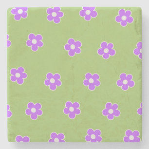 Dessous-de-verre En Pierre Motif à fleurs vert violet rétro Y2K