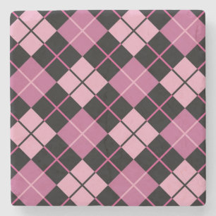 Dessous-de-verre En Pierre Motif à motifs de losanges dans le noir et le ros