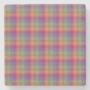 Dessous-de-verre En Pierre Motif Abstrait Coloré Damier