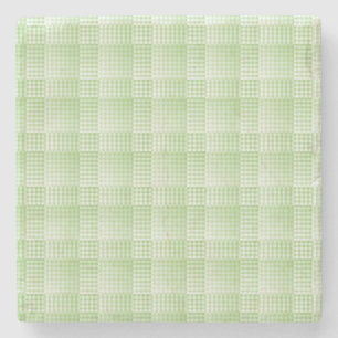 Dessous-de-verre En Pierre Motif Abstrait Damier Vert Blanc