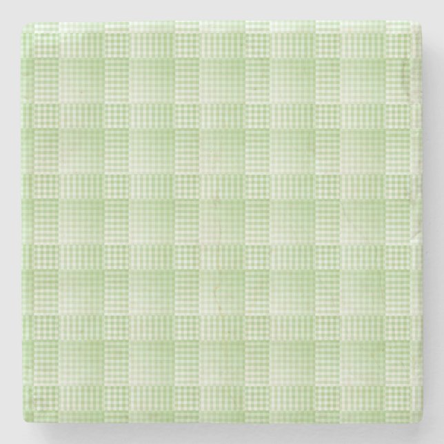 Dessous-de-verre En Pierre Motif Abstrait Damier Vert Blanc (Devant)