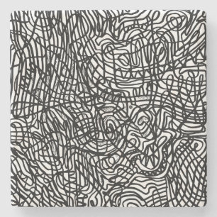 Dessous-de-verre En Pierre Motif Abstrait de lignes noir et blanc