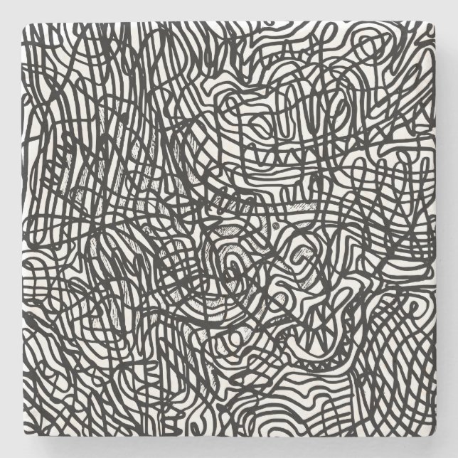 Dessous-de-verre En Pierre Motif Abstrait de lignes noir et blanc (Devant)